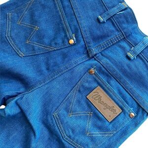 RARE 60’s WRANGLER KIDS FLARE DENIM JEANS LEATHER TAG TAN STITCH MADE IN USA 22”